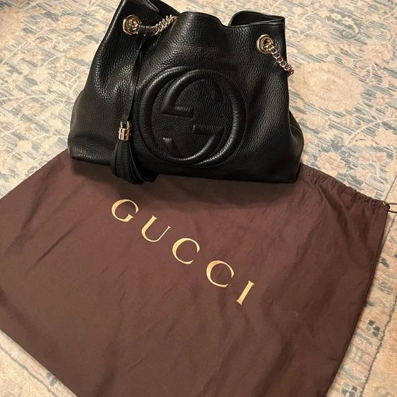 Gucci Soho Medium Black Double Leather Chain Shoulder Bag Tote
Black Gold - Picture 2 of 16